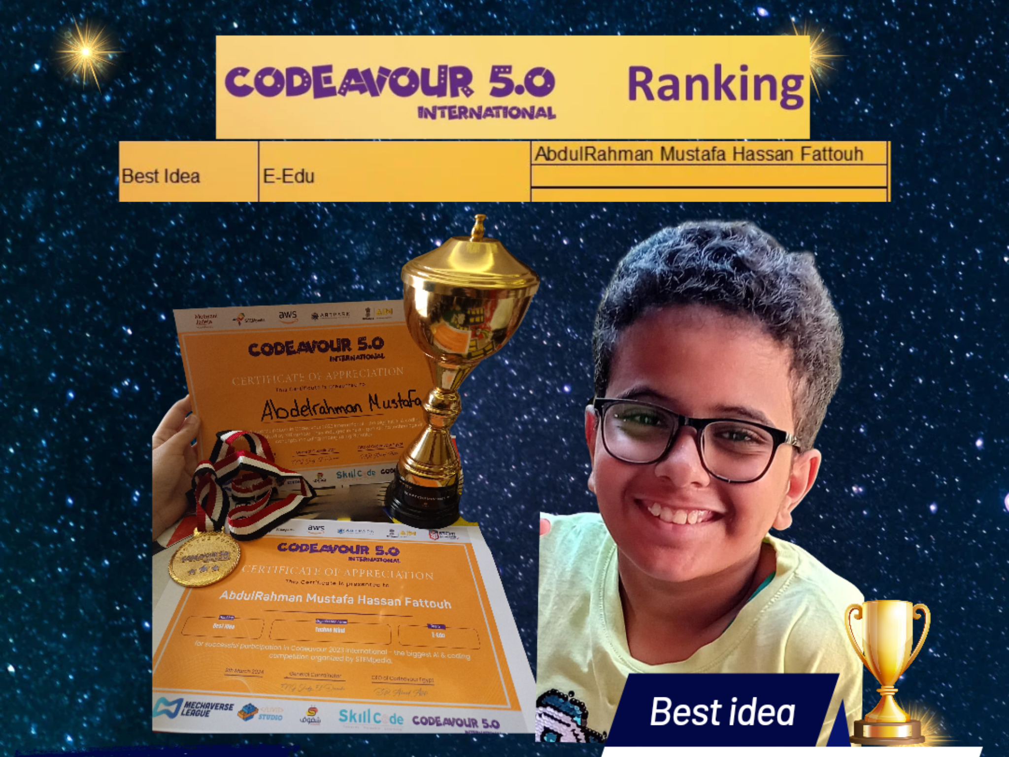 جائزة افضل فكرة علي مستوي مصر Codeavour 2024 - Elementary
